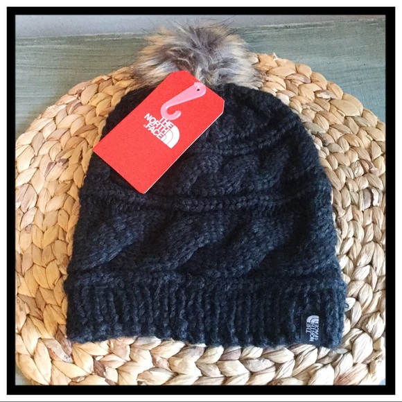 north face triple cable fur pom